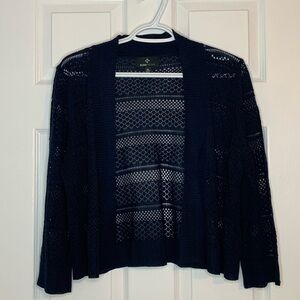 Ronni Nicole Navy Sweater Shrug 3/4 Sleeves size Extra Large delicate lace-knit